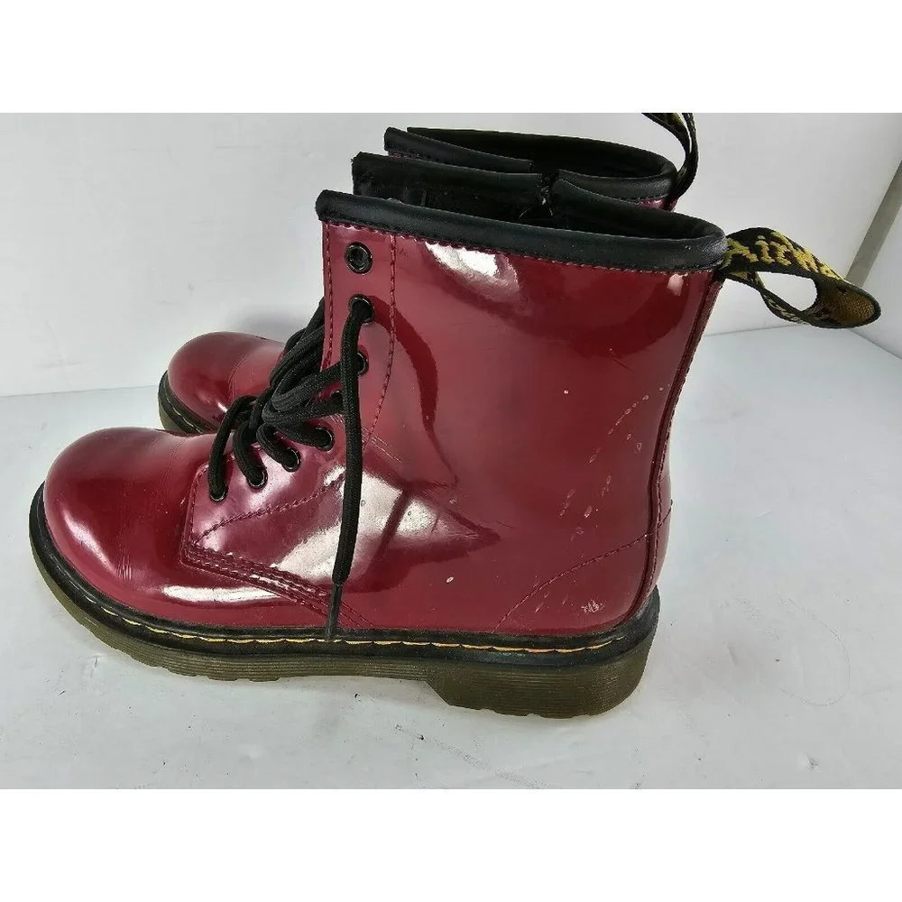 Dr Martens Doc Sz 3 Girls 1460 Red Maroon Air Wair Combat-Boots Zip-Sides EU34